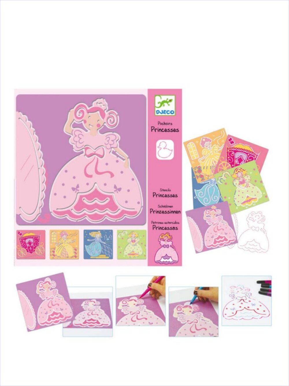 Djeco Princess Stencils (MULTILINGUAL) for Age 4+ New Sealed Add-on Item